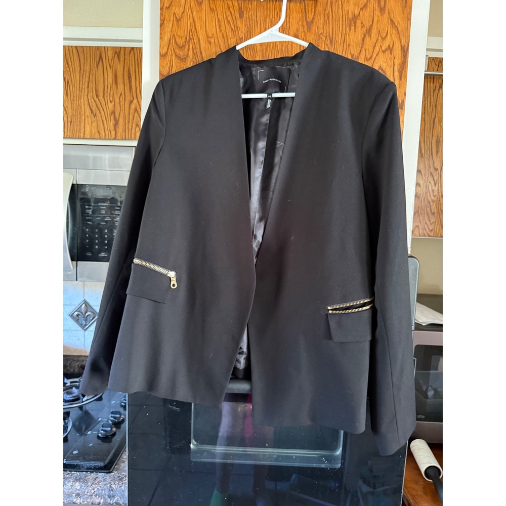 Robert Rodriguez Black Collarless Open‎ Front Blazer Gold Zipper Pockets Size 14